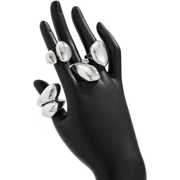 Chunky Gold Rings Set for Women Pearl Flower Crystal - Picture 5 of 6